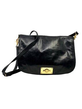 TORY BURCH~Brady Crossbody~BLACK GLAZED LEATHER FLAP CROSSBODY BAG GOLD GEMINI